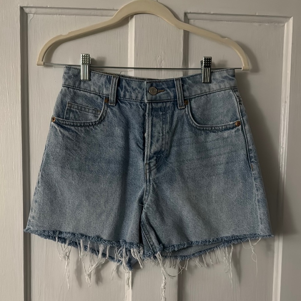 Light Blue Distressed Jean Shorts with Frayed Hem